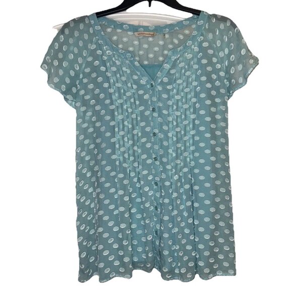 Soft Surroundings Blue Sheer Lined Button Up Flutter Sleeve Silk Blouse Top XS - Picture 1 of 9